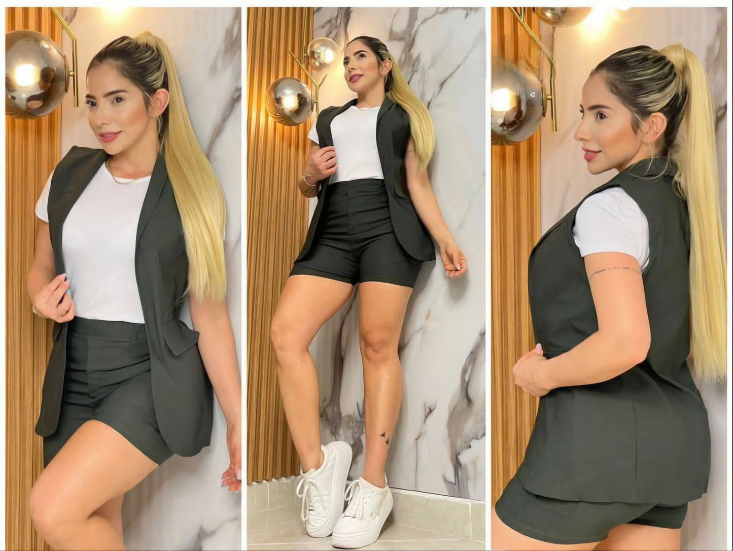 Short Camiseta y Chaleco Largo